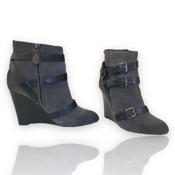 Rebecca Minkoff Maggie Gray Sueded Leather Belted Straps Booties - Picture 6 of 12